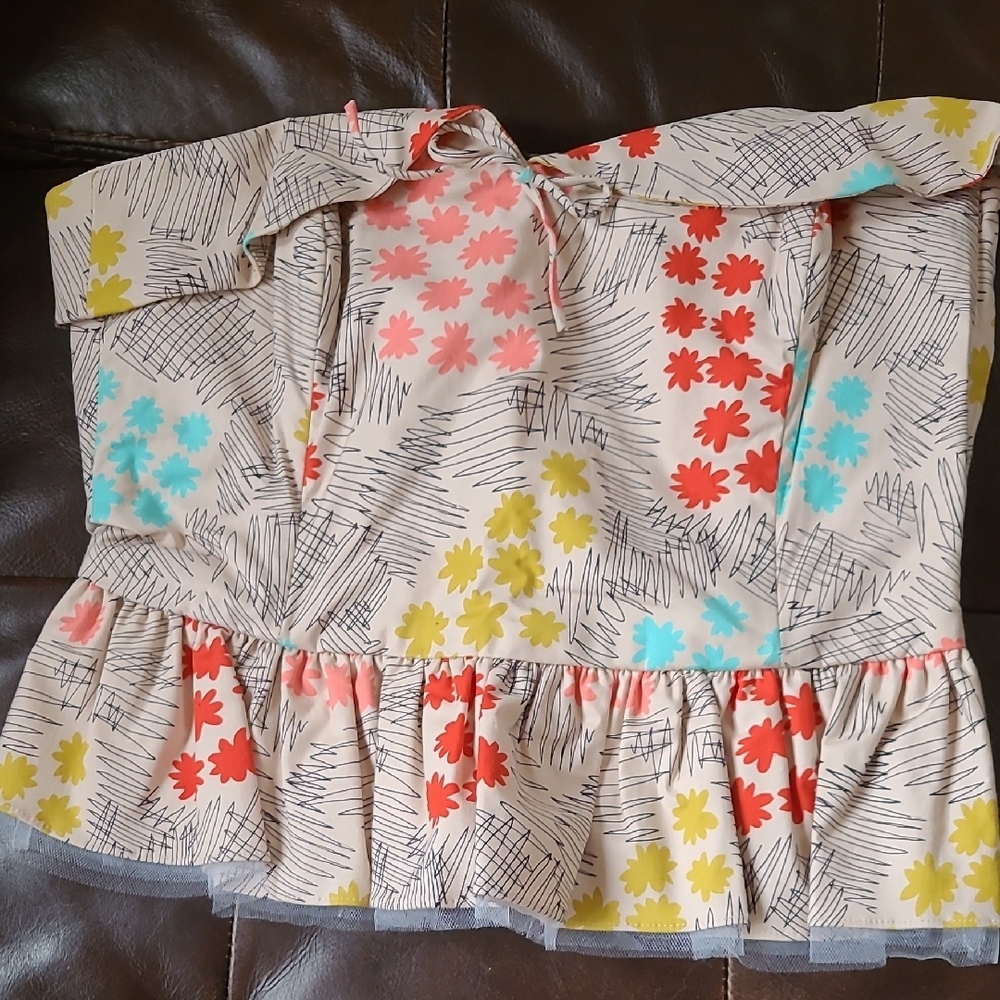 Vintage Marc Jacobs Floral Strapless Corset Top with Ruffle Detail Bow New 6